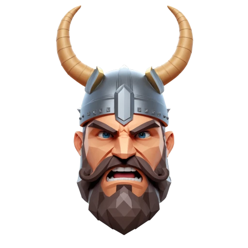 T.J.Viking mascot, a low-poly viking head with horned helmet